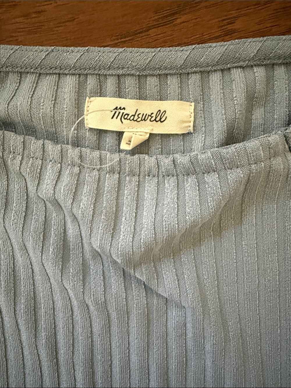 Madewell Light Blue Ribbed Long-Sleeve Square-Neck Top - Picture 2 of 3